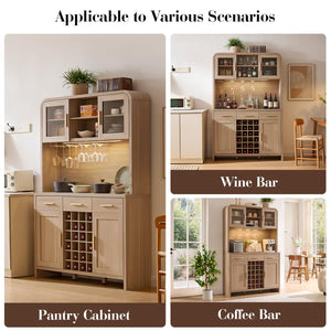 77" Bar Cabinet with Wine Rack & LED Lights