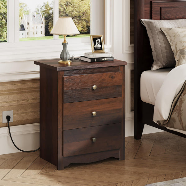 3-Drawer Nightstand with Charging Station & USB Ports