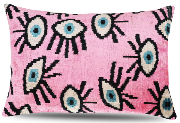 Pink Evil Eye Velvet Throw Pillow 16" x 24"