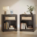 Boho Nightstands with Rattan-Look Drawer, Set of 2
