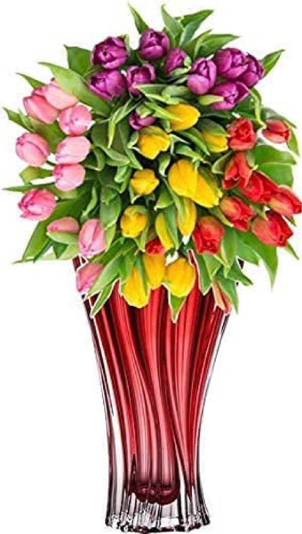 Red Crystal Glass Vase 12 Inch — Bohemian Lead-Free Trumpet Flower Vase