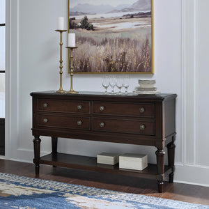 4-Drawer Dining Server with Open Shelf – Dark Brown