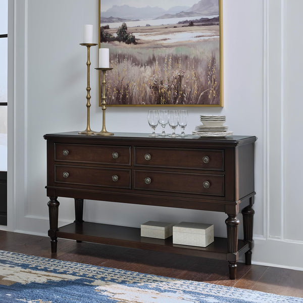 4-Drawer Dining Server with Open Shelf – Dark Brown