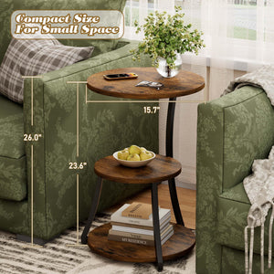 Round 3-Tier Industrial End Table with Metal Frame