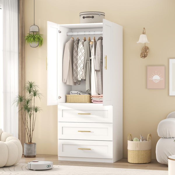 Wardrobe Closet with Hanging Rod and Drawers