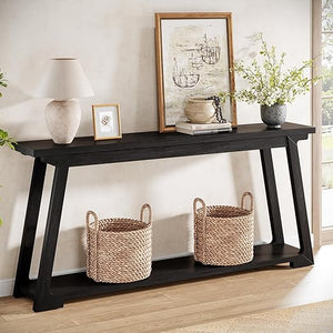 63-Inch Solid Wood Console Table with 2-Tier Storage