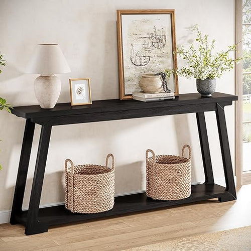 63-Inch Solid Wood Console Table with 2-Tier Storage