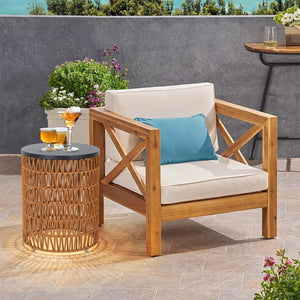 Boho Outdoor Side Table Set of 2 with Dimmable Ambient Light & Remote