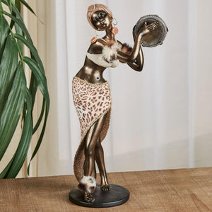 African Woman Dancing Table Sculpture – Bronze Finish