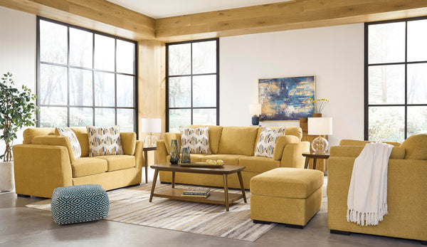Modern Upholstered 3-Seat Sofa with Accent & Bolster Pillows – Yellow