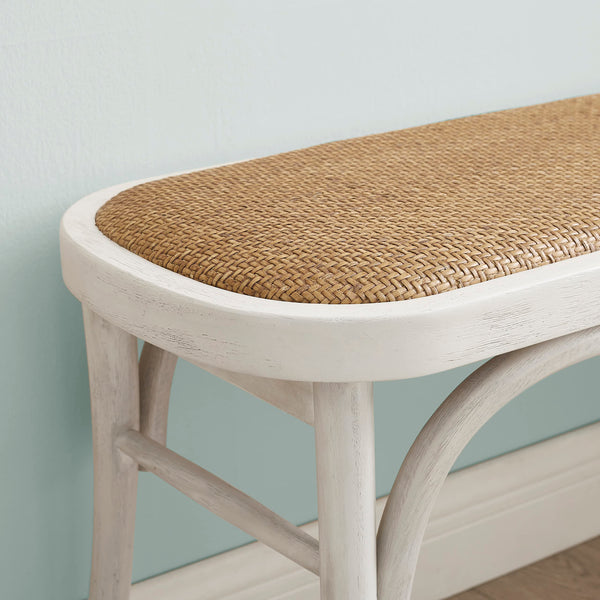 White Bentwood Bench with Rattan Seat