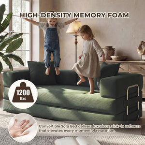 Convertible Sofa Bed with Pull-Out Sleeper | Corduroy Futon Couch | No Assembly
