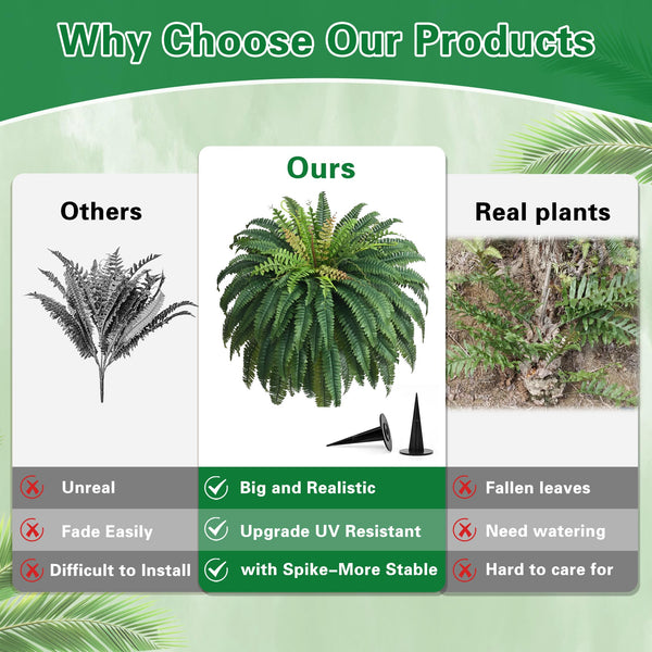 Large Artificial Boston Fern – UV Resistant Faux Fern for Outdoor & Indoor Decor