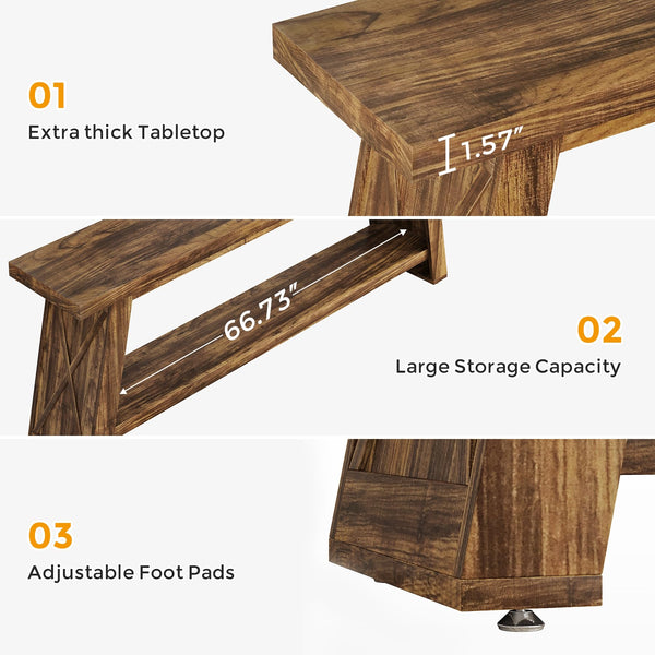 70.9" Farmhouse Console Table with 2-Tier Storage