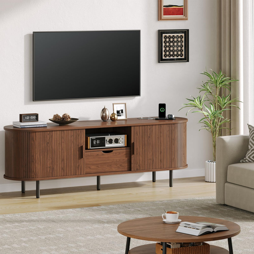 Mid-Century Modern TV Stand with Power Outlet & Storage