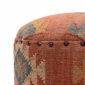 Round Jute Pouf Ottoman with Wooden Legs