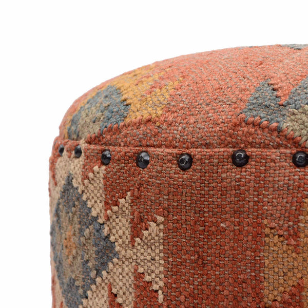 Round Jute Pouf Ottoman with Wooden Legs