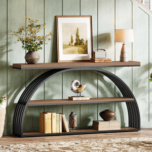 63-Inch Arched Console Table with 3-Tier Shelves