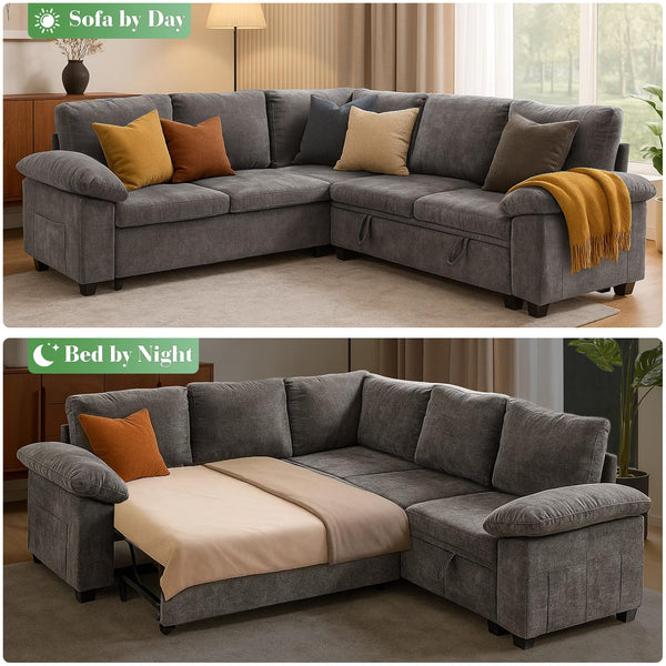 L-Shaped Sectional Sofa Bed with Storage – 5-Seat Convertible Sleeper Sofa
