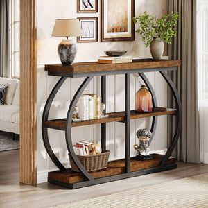 Industrial 3-Tier Console Table with Arched Metal Frame