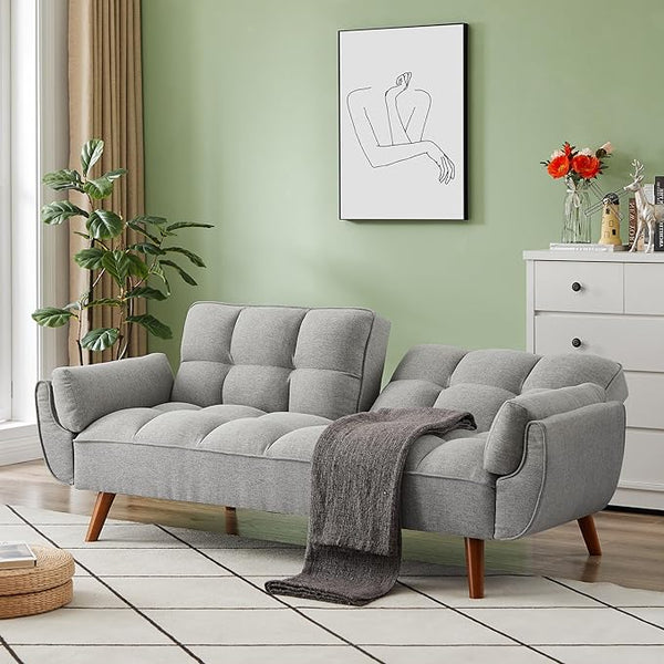 Futon Sofa Bed with Adjustable Split Backrest, Twin Size