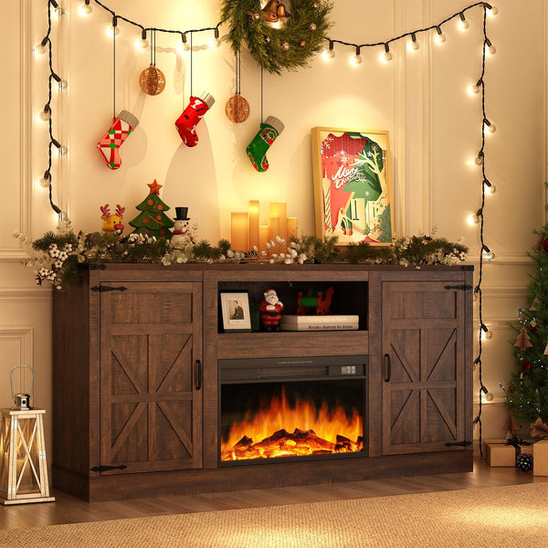 66" Farmhouse Fireplace TV Stand for 75" TVs