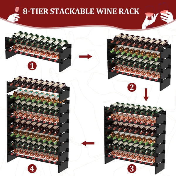 8-Tier Bamboo Wine Rack Freestanding Floor – 72 Bottle Holder
