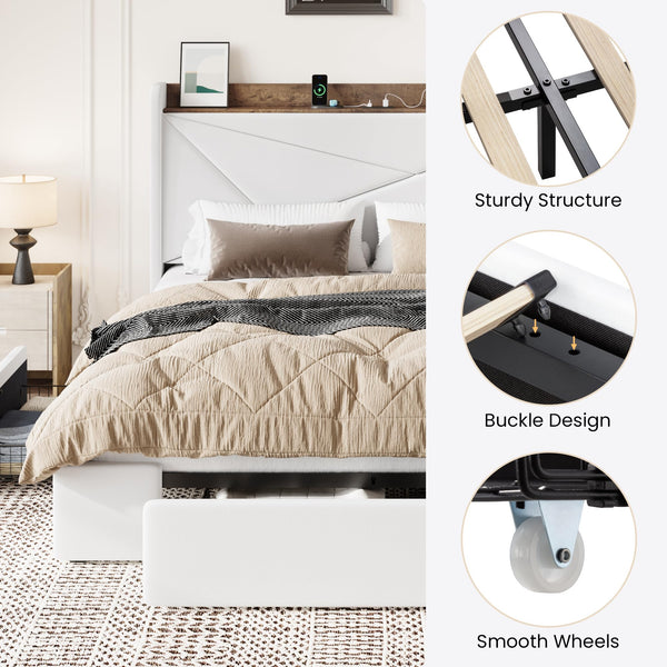 Velvet Storage Bed Frame with Charging Ports
