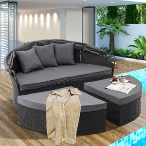 Outdoor Patio Canopy Daybed with Wicker Sofa Set