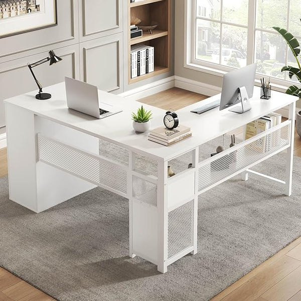 L-Shaped Corner Desk with Drawers & Storage