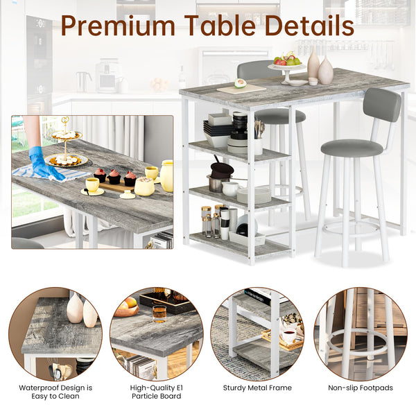Counter Height Bar Table Set with Storage & Stools