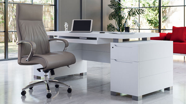 79" Modern Executive Desk with Filing Cabinets – White