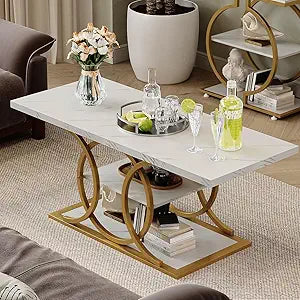 Rustic 3-Tier Coffee Table with Storage & Metal Frame