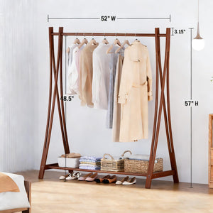 Freestanding Wood Clothes Rack with Storage Shelf – 52"W x 57"H