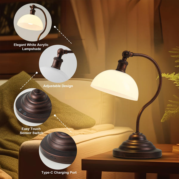 Cordless LED Table Lamp with Swing Arm & Plastic Shade