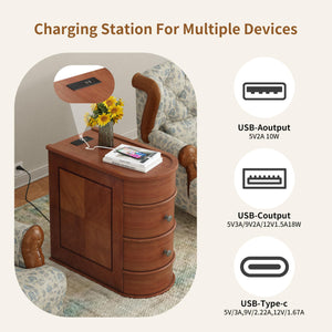 Narrow End Table with Charging Station & 2 Drawers, Fully Assembled