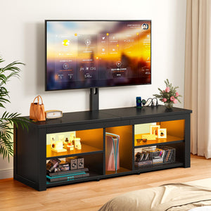 TV Stand with Swivel Mount, Power Outlet & LED Lights for 55–65 Inch TVs