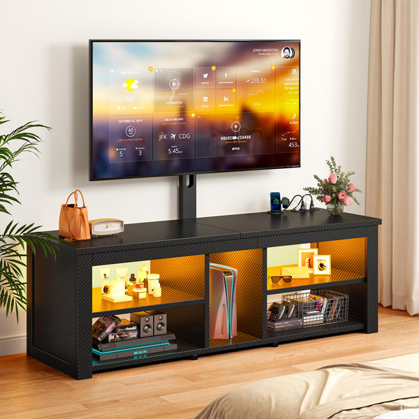 TV Stand with Swivel Mount, Power Outlet & LED Lights for 55–65 Inch TVs