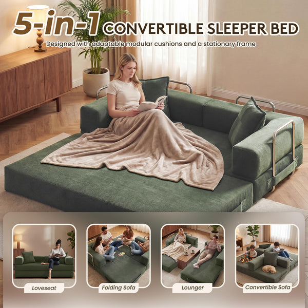 Convertible Sofa Bed with Pull-Out Sleeper | Corduroy Futon Couch | No Assembly