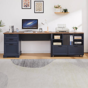 L-Shaped Executive Desk with Adjustable File Cabinet and Charging Station