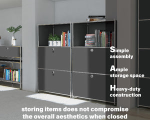 Metal Cabinet with Flap Doors & Open Shelves