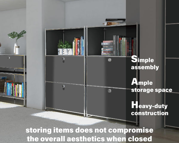 Metal Cabinet with Flap Doors & Open Shelves
