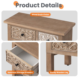 Wood Storage Cabinet with Drawers – Vintage Carved Accent Cabinet