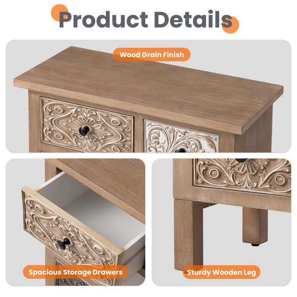 Wood Storage Cabinet with Drawers – Vintage Carved Accent Cabinet