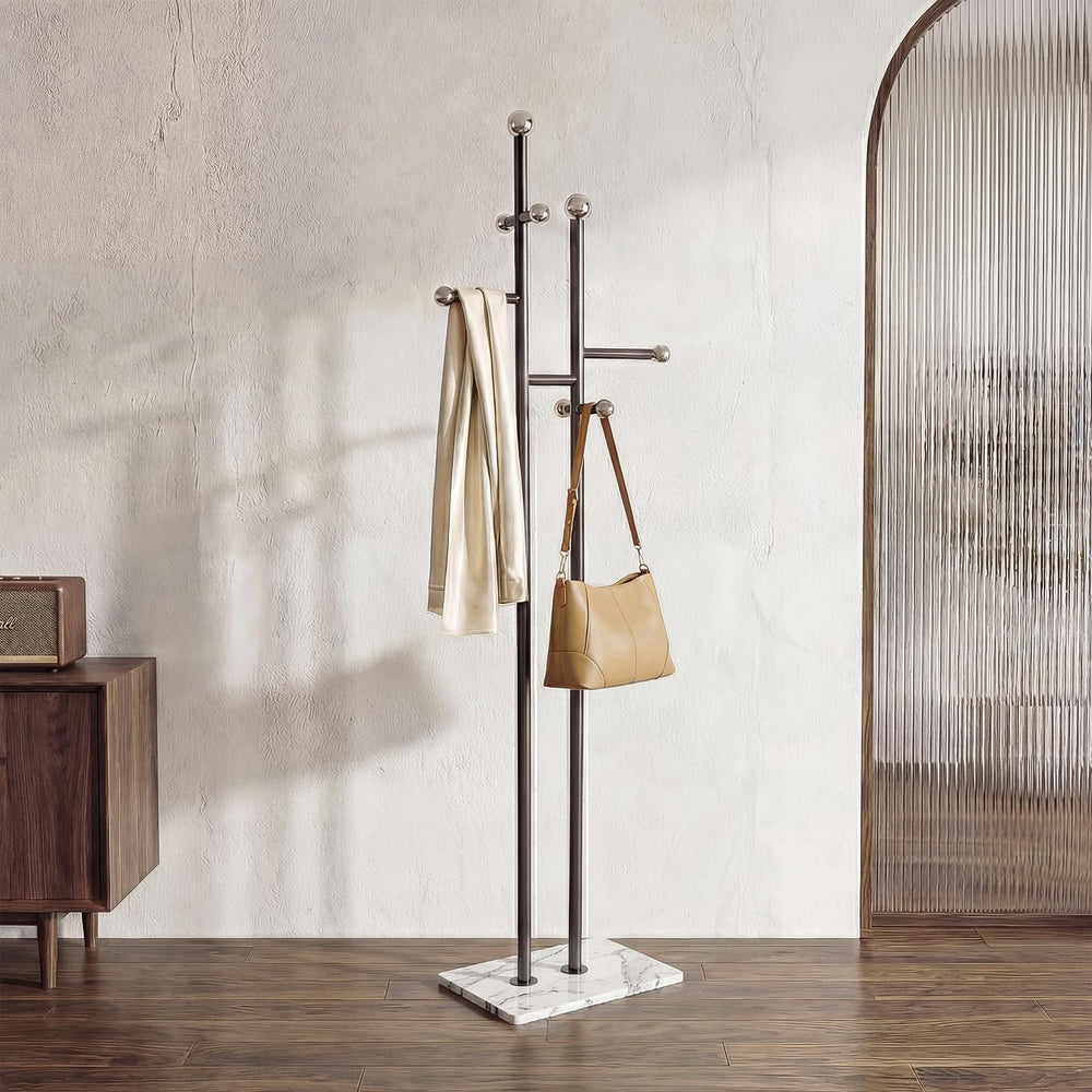 Heavy Duty Freestanding Coat Rack with Marble Base & 14 Hooks