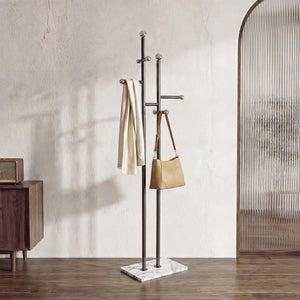 Heavy Duty Freestanding Coat Rack with Marble Base & 14 Hooks