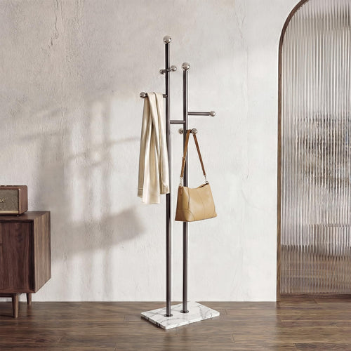 Heavy Duty Freestanding Coat Rack with Marble Base & 14 Hooks