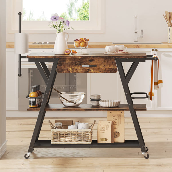 48-Inch Mobile Coffee Cart with Storage Drawer and Lockable Wheels