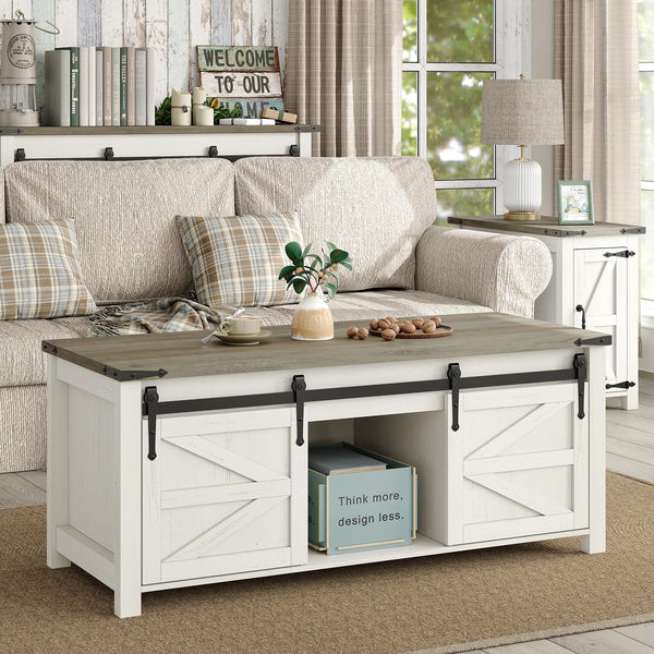 Lift Top Coffee Table with Storage & Sliding Barn Doors, Farmhouse