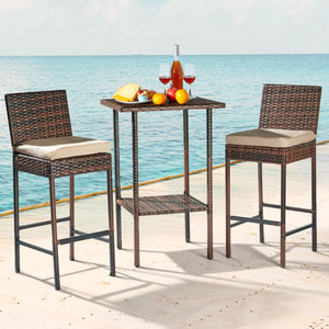 Outdoor Wicker Bar Stools Set of 2 with Cushions